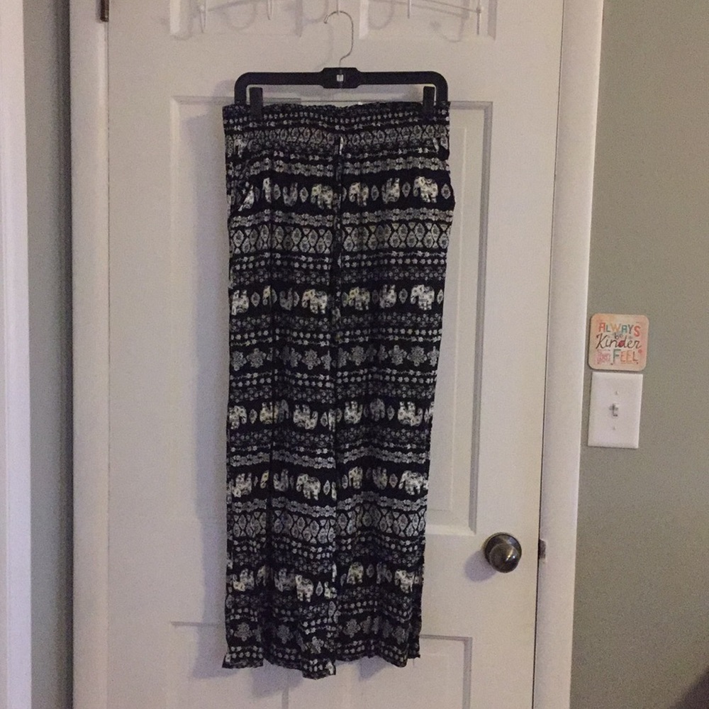 Elephant Print Wide Leg Pants